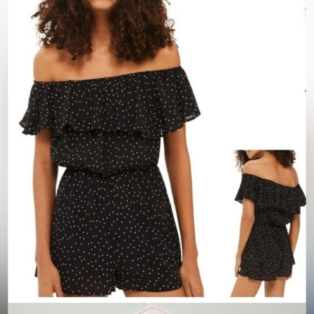 Topshop‎ Dotty Off The Shoulder Romper Size 6